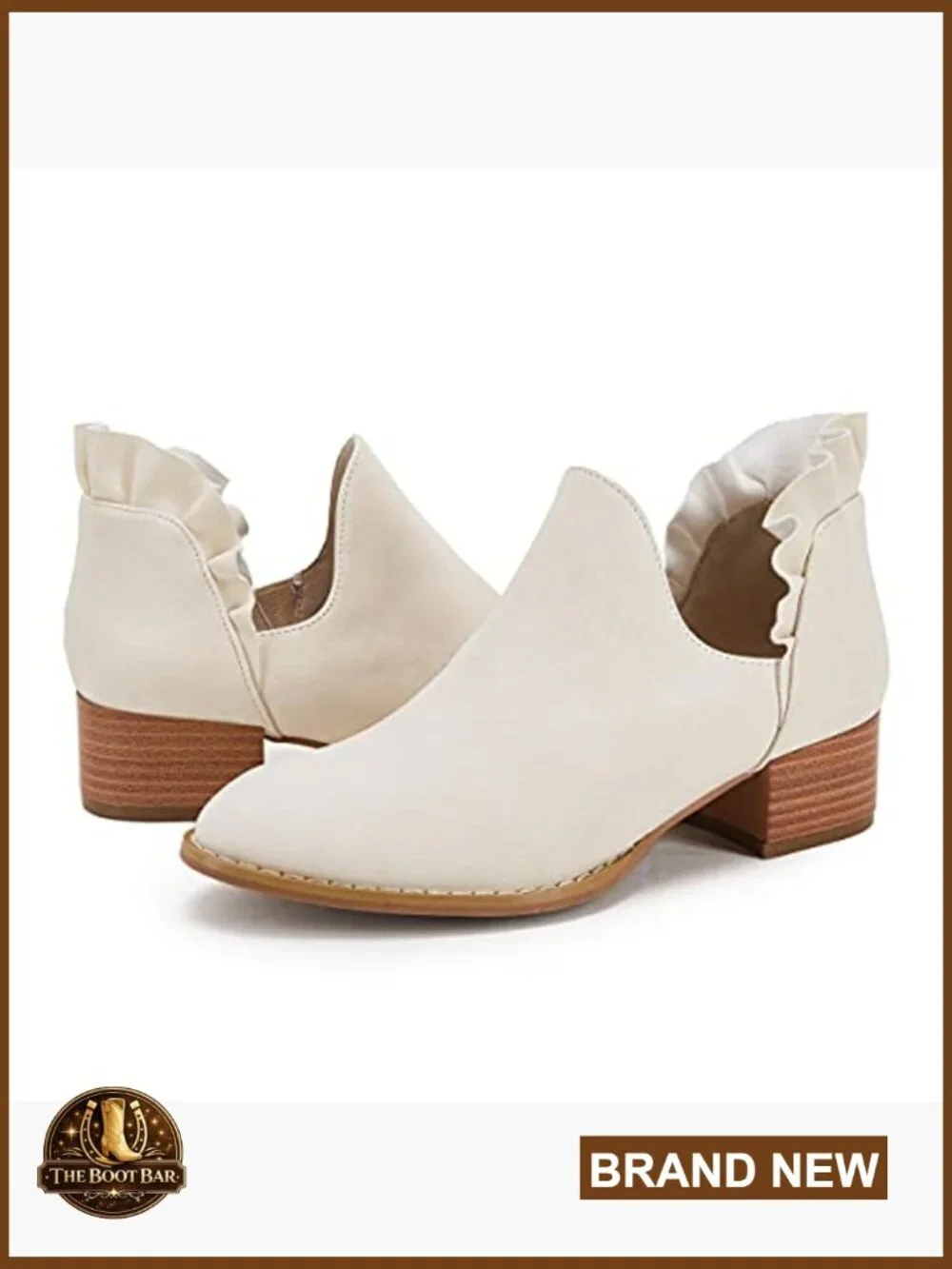 Pointed Toe Ankle Boots with Ruffled Design and V Cut Out